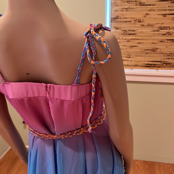 Akira Sheer Dress With Handkerchief Hem And Midi Dress Slip Bright Colors XL - Picture 5 of 10